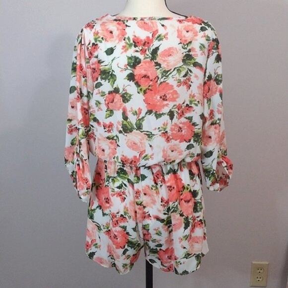 Melina Pink and Green Floral Garden Romper - Picture 5 of 6